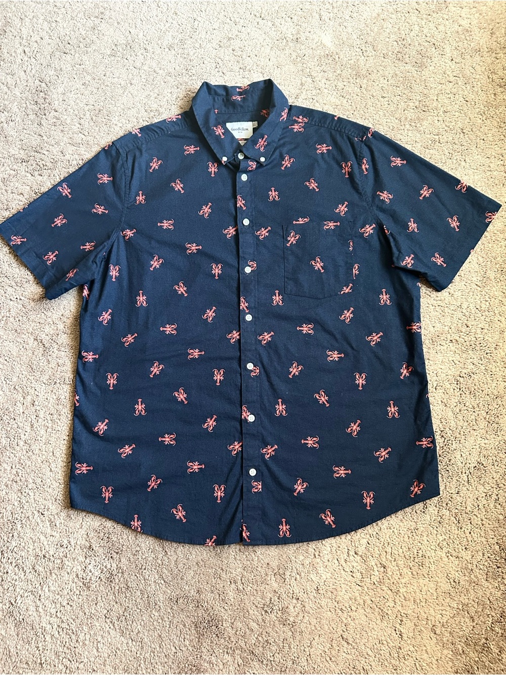 Goodfellow & Co Navy Short-Sleeve Button-Down Shirt with Red Lobster Print